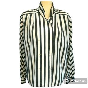 Vintages HANA SUNG STRIPED DOUBLE BREASTED BLOUSE SHOULDER PADS SIZE LARGE